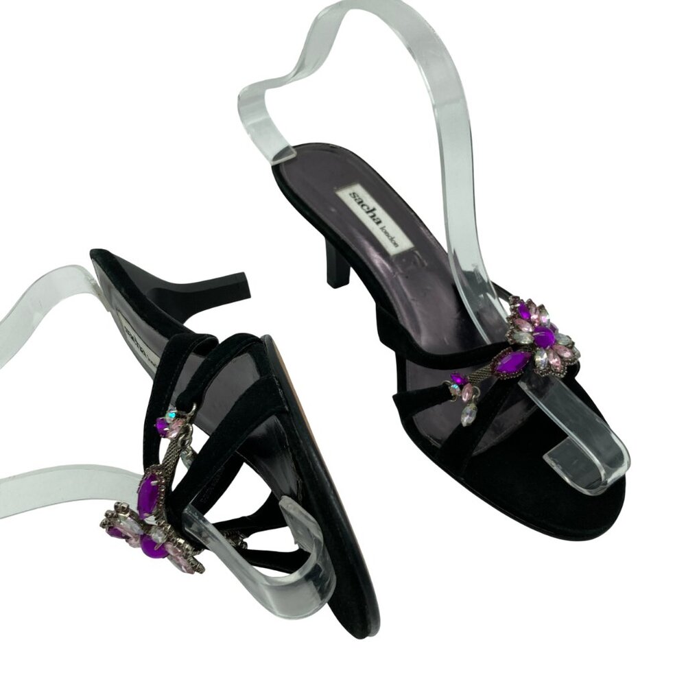 Sacha London Y2K Style Bejeweled Suede Kitten Heels